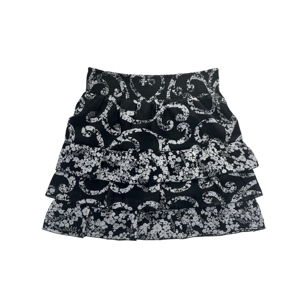 WHBM Black White Floral Tiered Mini Skirt Size M